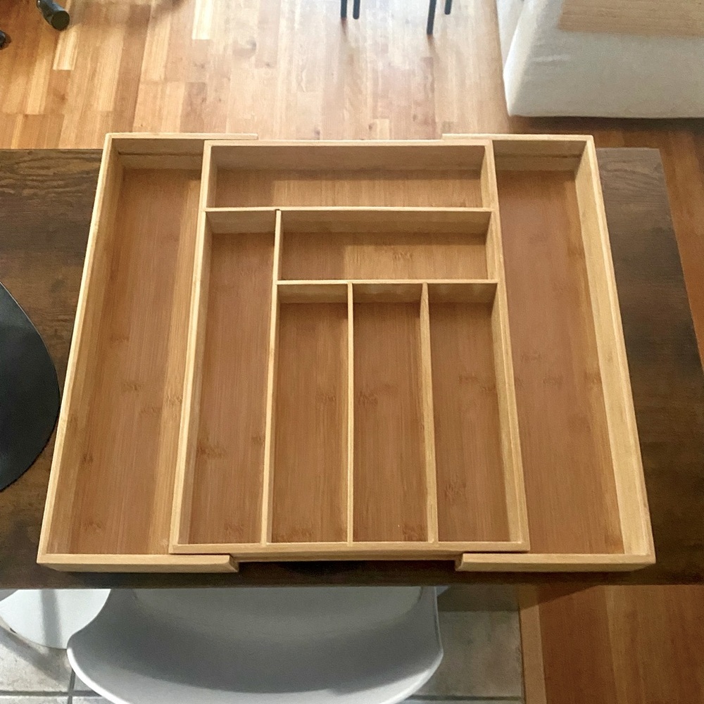 Expandable Bamboo Utensils Office Organizing Tray Drawer